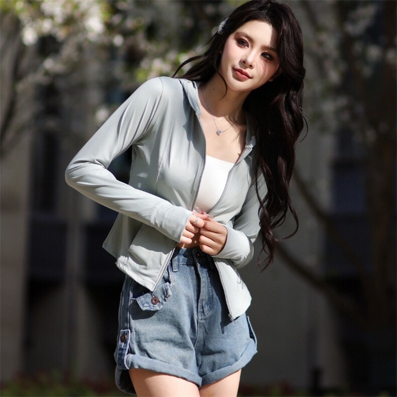 2025夏季新款防晒服冰爽防紫短款修身大帽檐女子，女装防晒衣，蝶眷