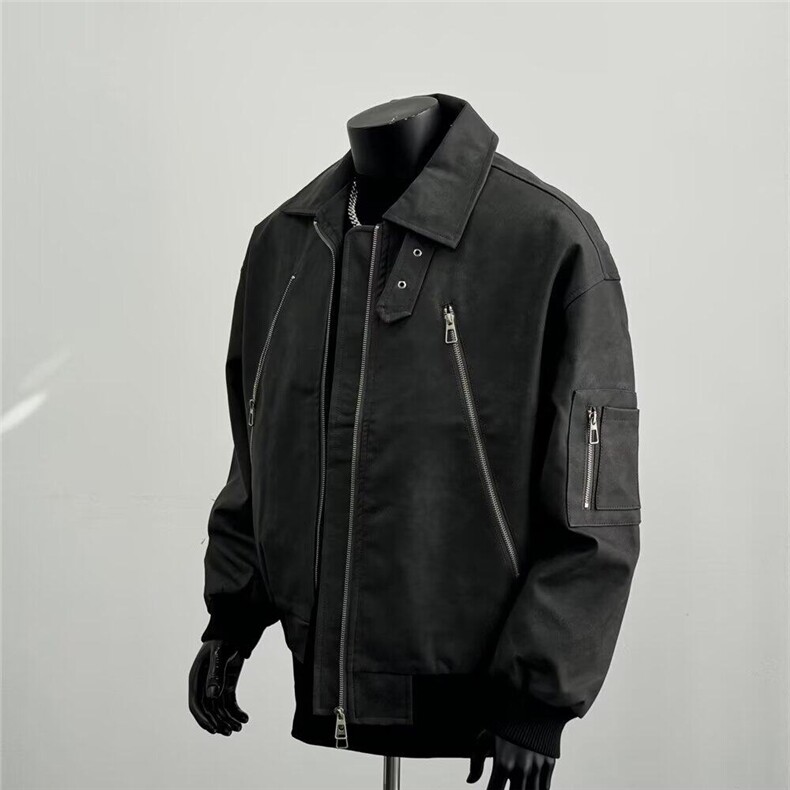 W9229-P68网图现货春季新款翻领PU皮夹克潮牌宽松机车皮衣外套,男装夹克,星座1608-2