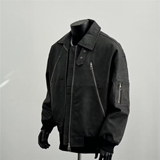 W9229-P68网图现货春季新款翻领PU皮夹克潮牌宽松机车皮衣外套，男装夹克，星座1608-2