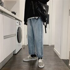 送腰带网红百搭港风复古水洗牛仔裤男宽松直筒中性潮kz01，男装牛仔裤，星座1008