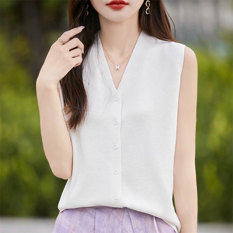 无袖针织开衫女坎肩小众设计感V领叠穿内搭外穿无袖毛衣打底衫新,女装马甲,暖烁羊绒