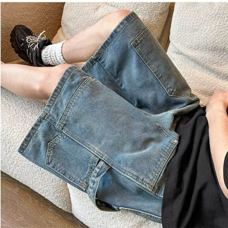 工装牛仔短裤男宽松直筒五分裤复古水洗休闲裤子男网图DK5105-p42,男装牛仔裤,星座302B