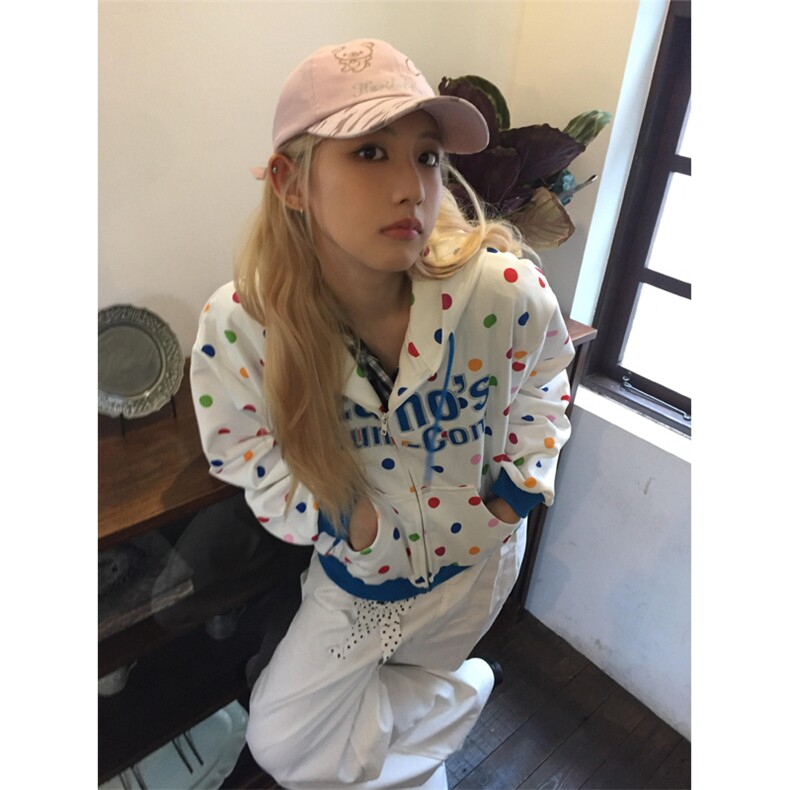 网图有货美式复古彩色波点开衫华棉外套男女宽松卫衣A830-P48,女装短外套,星座1505