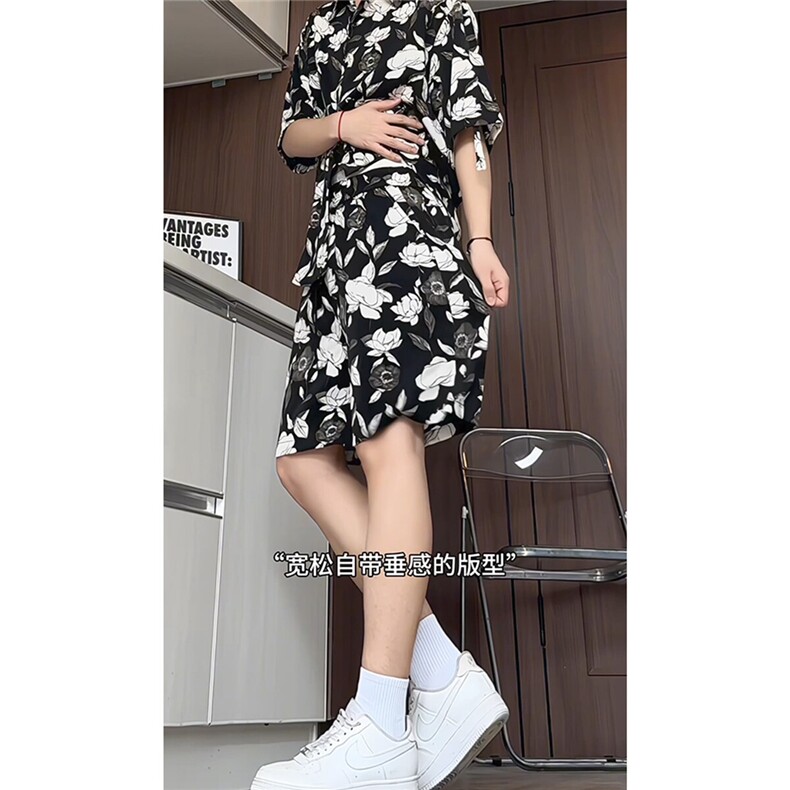 短袖衬衫男+短裤男套装男100%聚酯纤维M-5XL大码TZ78709P50控98，男装休闲套装，星座226-1