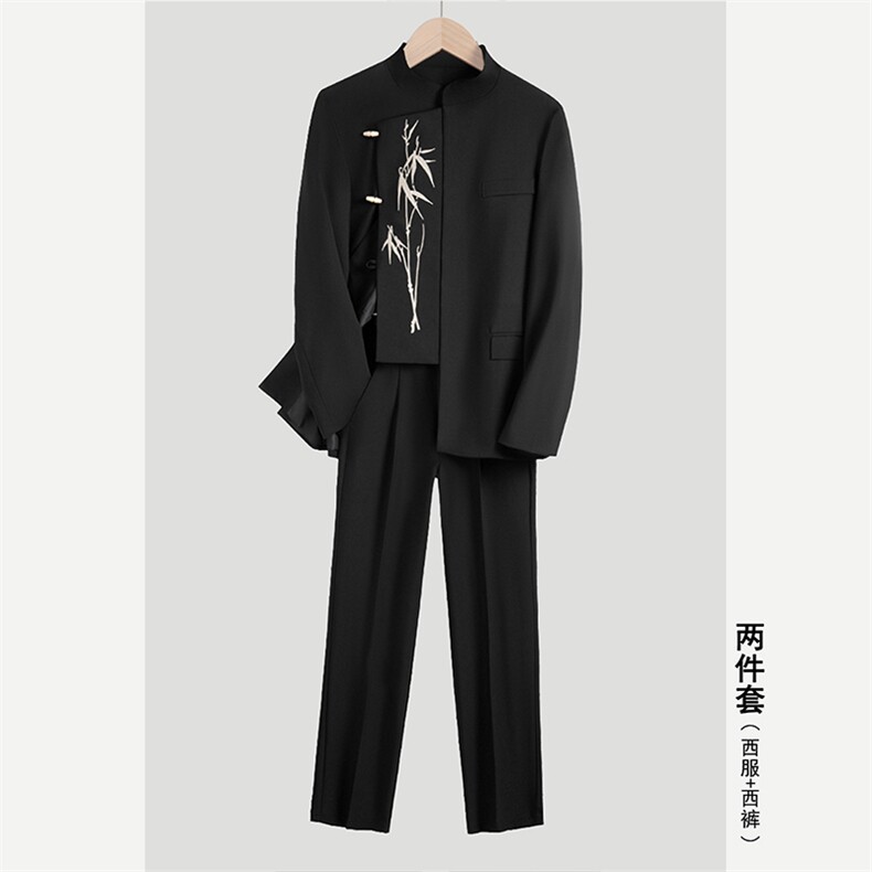 TW62-P110新中式男士礼服订婚礼西装套装风立领金竹刺绣中山,男装西服套装,星座507A（原星座306B-2）