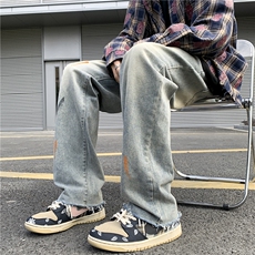 泼墨毛边高街潮流痞帅直筒宽松百搭牛仔裤ZK840-P55，男装牛仔裤，星座313A(原308A-2)