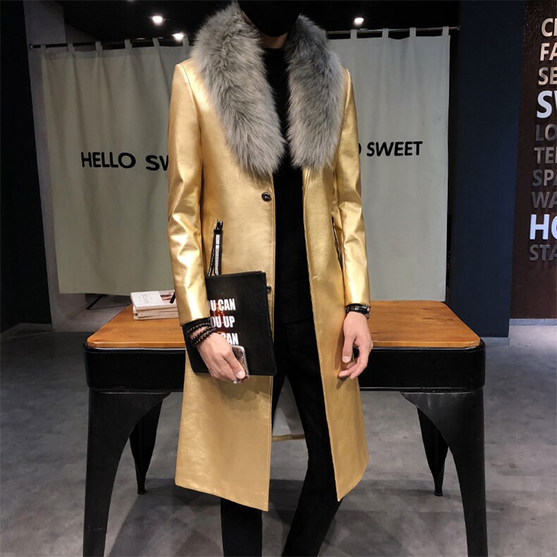 真毛领可拆斜2021秋冬翻领中长款情侣皮衣外套潮男A88-P200，男装皮衣，电商A438