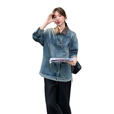 蓝色复古拼接牛仔外套女秋2025新款今年流行外套超火夹克上衣爆款，女装短外套，2C176