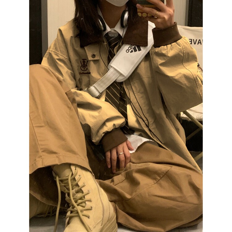 日系复古刺绣工装外套男女生情侣宽松秋冬翻领夹克春天外衣多口袋,男装夹克,星座218-8