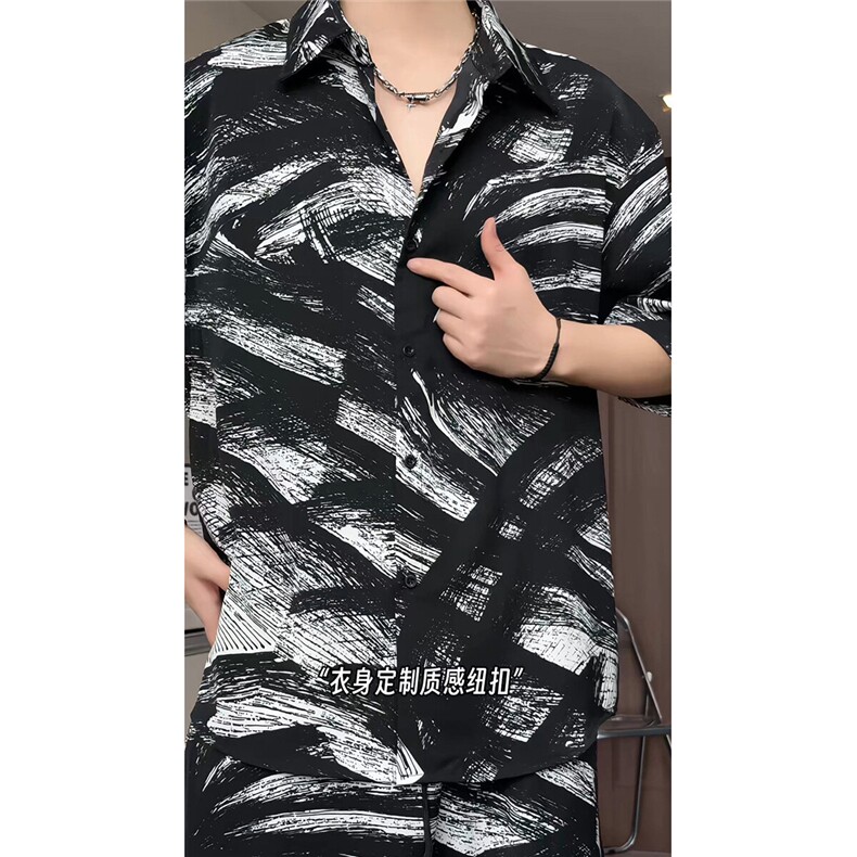 短袖衬衫男+短裤男套装男100%聚酯纤维M-5XL大码TZ78716P50控98,男装牛仔裤,星座226-1