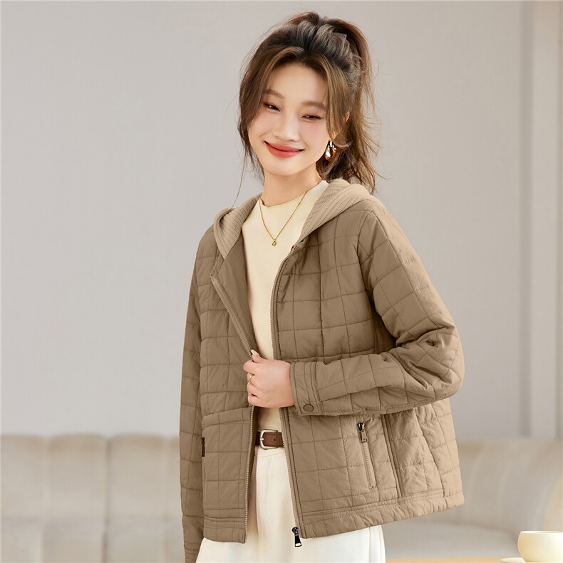 叶笙衣82559毛线帽相拼口袋拉链棉衣,女装棉衣/棉服,叶笙衣