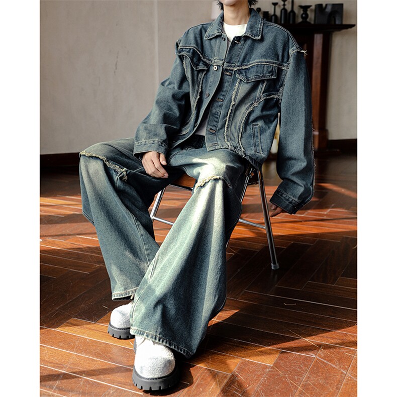 得物品质秋冬款男女牛仔套装流苏渐变色运动套装TZ8226P115，男装休闲套装，星座1013-1