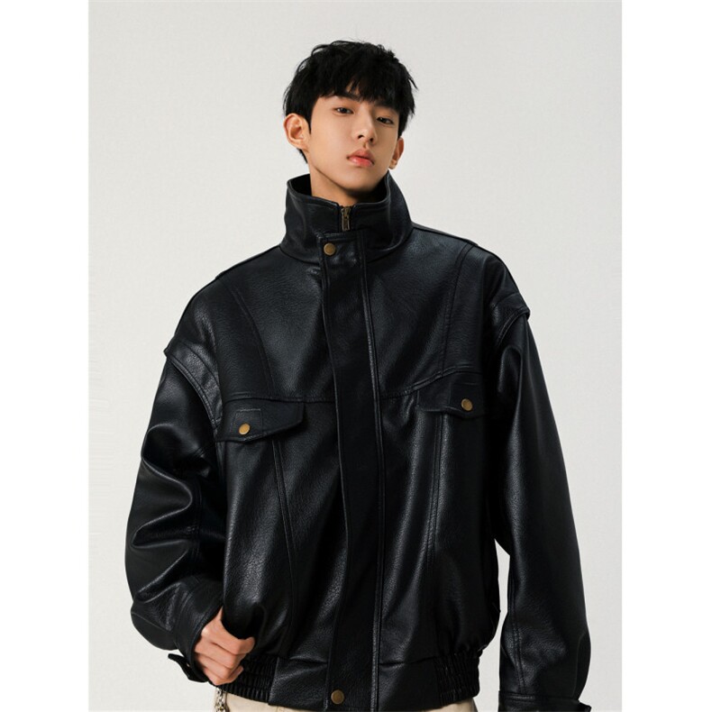 706-PY8815-P85现货秋季男士百搭机车服皮衣宽松短款夹克外套,男装皮衣,星座706