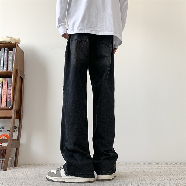 S-3XL夏季薄款冰丝裤直筒宽松破洞牛仔裤310A-2BK312p55控78,男装牛仔裤,星座310A-2