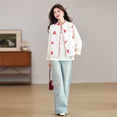 现货春季新款新中式小马刺绣两面穿立领马甲+刺绣缎面衬衫两件套，女装套装/套裙，宝儿家