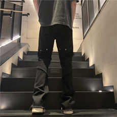 潮牌美式高街毛边牛仔裤男休闲黑色微喇叭长裤D0988P55，男装牛仔裤，电商D325