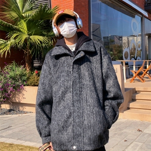 冬季加棉加厚阿尔巴卡呢子带帽宽松中性港风男女外套M897-P138图片