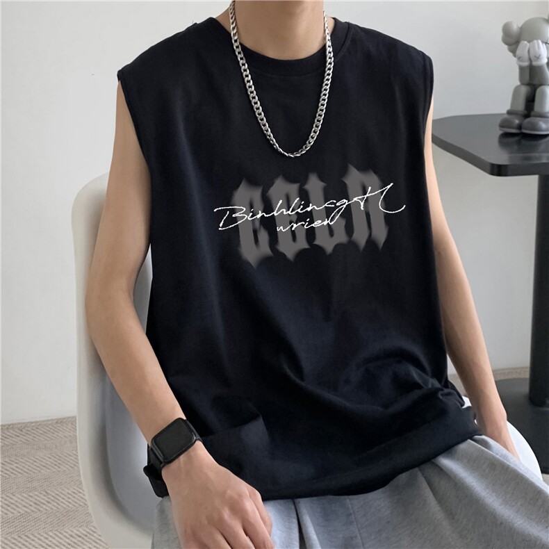 2024新款复古潮流印花无袖男女宽松运动健身美式背心M4064特p18,男装背心/马甲,星座610B-1