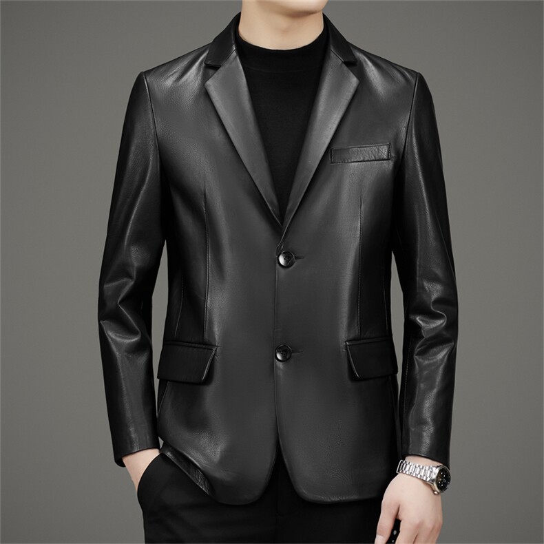 DLSN88987胎牛皮西装修身皮夹克男士外套皮衣男P1500图片