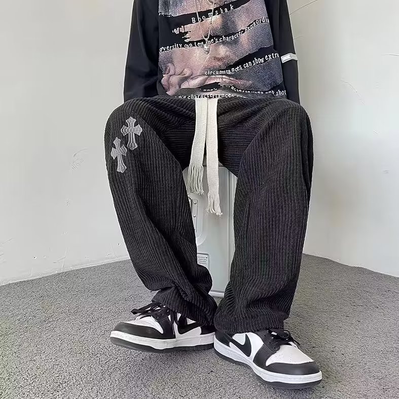 灯芯绒裤子男秋冬季直筒宽松休闲裤美式复古潮牌加厚长裤,男装休闲裤,四季星座218-1