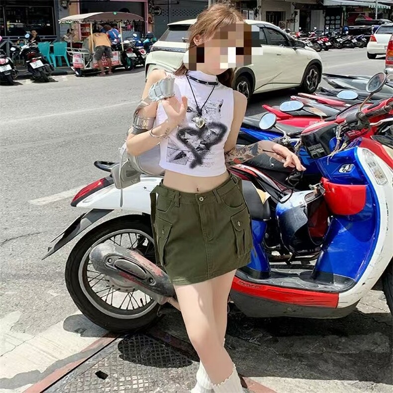 工装牛仔短裤女2025春夏新款小个子高腰显瘦卡其色A字百搭热裤子,女装休闲裤,星座1210-1