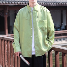 春装现货新款男士立领盘扣流苏长袖衬衫新中式CS02-P75控98，男装衬衫，电商A021