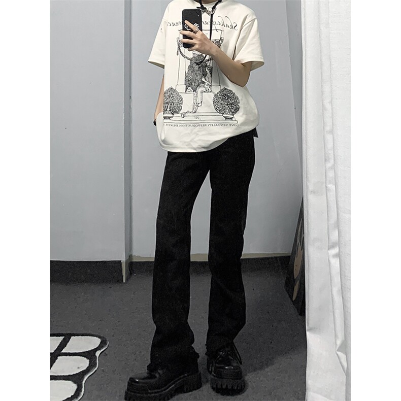 B221美式ins高街暗黑小众修身毛边微喇牛仔裤LK23004-P55控78,男装牛仔裤,电商B221