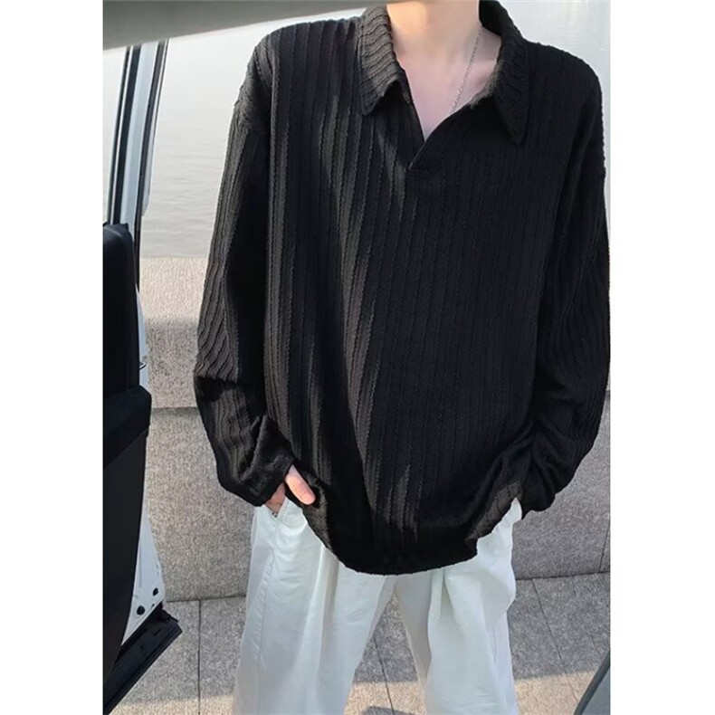 麦穗纹长袖t恤男款夏季重磅宽松灰色体恤翻领polo衫男TE04,男装T恤,星座1116A（原606A-3）