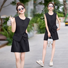 小香风套装女2025夏新款小个子巨好看的休闲老钱风无袖短裤两件套，女装套装/套裙，采品优优