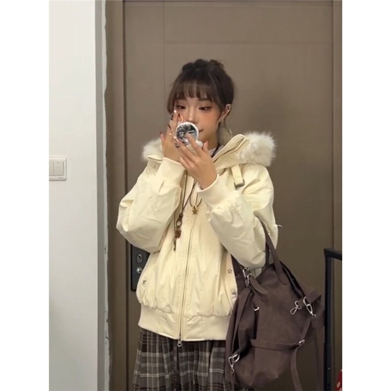 小个子日系度假出行风杏色棉服外套冬季2025新款氛围感设计棉衣,男装棉衣,星座1210-1
