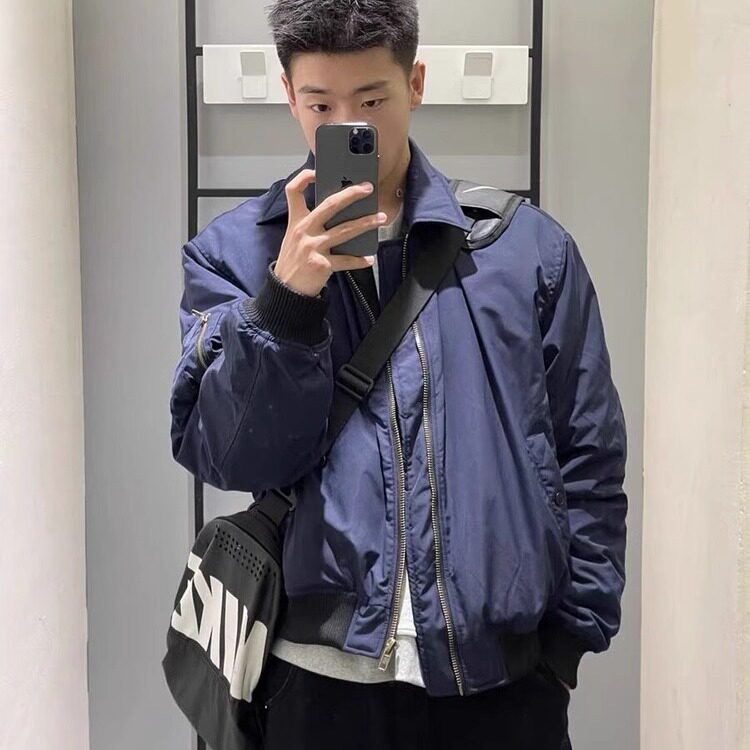 美式vibe复古翻领飞行夹克保暖加棉棉服短款外套男上衣 JQ102图片