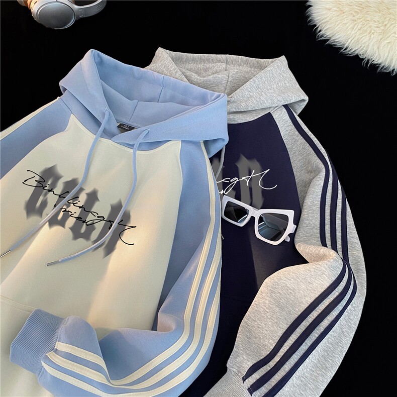 高品质！全棉重磅400克三条杠撞色印花连帽卫衣RH1211p63控98,男装卫衣,星座610B-1