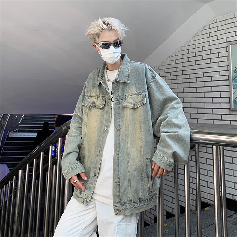 高品质秋款男牛仔夹克扎染条纹印花渐变色外套JK8897P65,男装夹克,星座1013-1