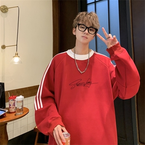 美式三杠条纹复圆领卫衣秋冬男女宽松长袖SW24621-P45控68 50棉图片