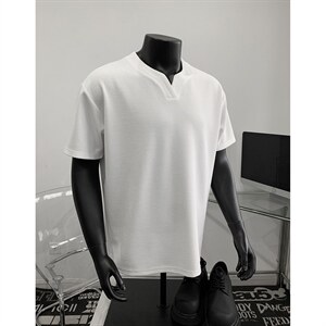 假模特批250克男装夏季新款大码宽松短袖T恤夏装V领打底衫S399P20图片
