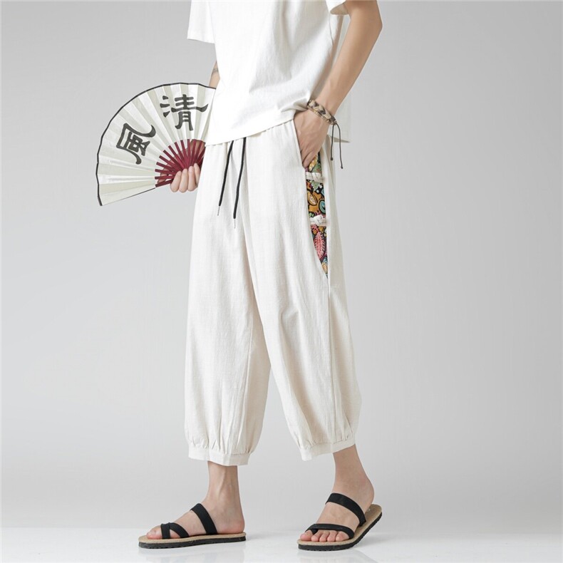 2025夏装新款尼泊尔沙滩裤盘扣风民族风碎花薄款K383-P55，男装民族服装，电商A057B