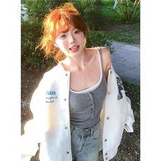 美式高街迷宫格民族风刺绣棒球服男女春秋高级感情侣夹克白色外套，男装民族服装，星座506A