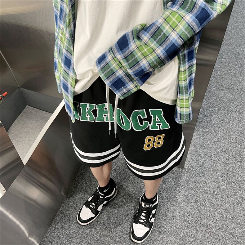 新款美式hiphop裤子男夏季宽松百搭潮流五分裤刺绣短裤K3277-P30,男装休闲裤,星座512-2