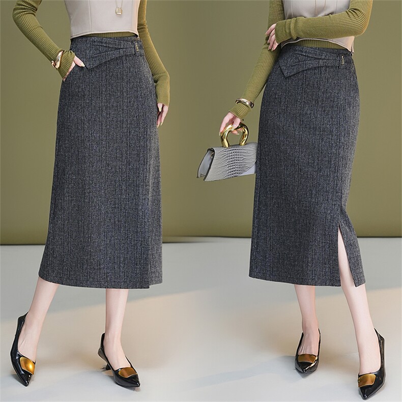 气质通勤包臀裙子半身裙女2025秋季新款显瘦中长款直筒开叉一步裙，女装半身裙，艾米