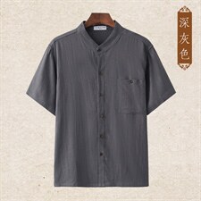 主推款大量现货夏季男装中年亚麻短袖T恤中老年亚麻爸爸衬衫半袖，男装T恤，钱塘723