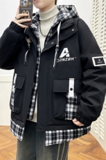 港风秋冬男士加绒加厚夹克男宽松时尚连帽假两件夹克外套J196-P90，男装夹克，星座310B
