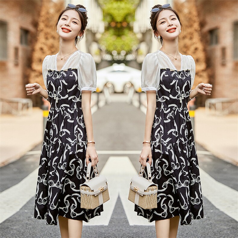 2023年夏季中长款潮流舒适有范优雅气质百搭连衣裙，女装连衣裙，魅丽静蓝