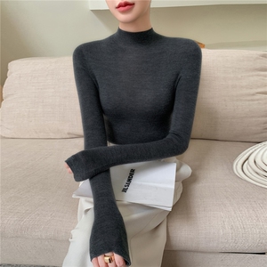 高端无缝~超薄软糯紧身100纯羊毛衫女百搭秋冬紧身毛衣针织打底衫图片