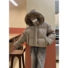 现货三防重磅硬挺boxy短款羽绒棉衣座山雕大毛毛领PU皮棉服外套冬，男装棉衣，电商A443