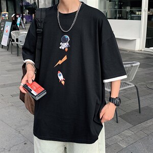JT55165-P25 假两件短袖t恤男大码胖子半袖体恤半截袖 港风图片