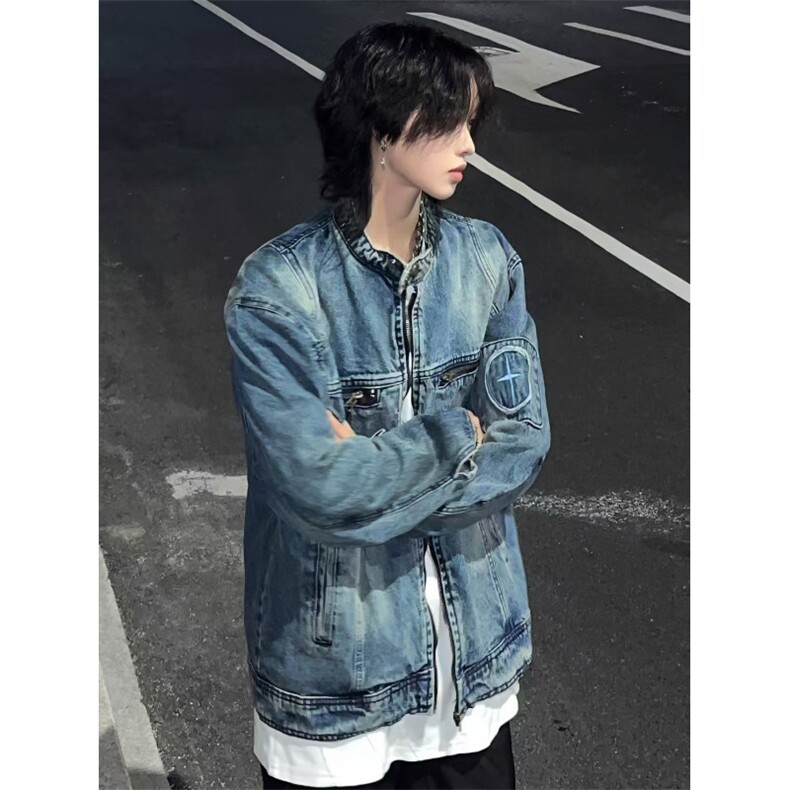 【有货】美式复古水洗做旧牛仔外套男女春秋短款夹克W353WW-特P75图片