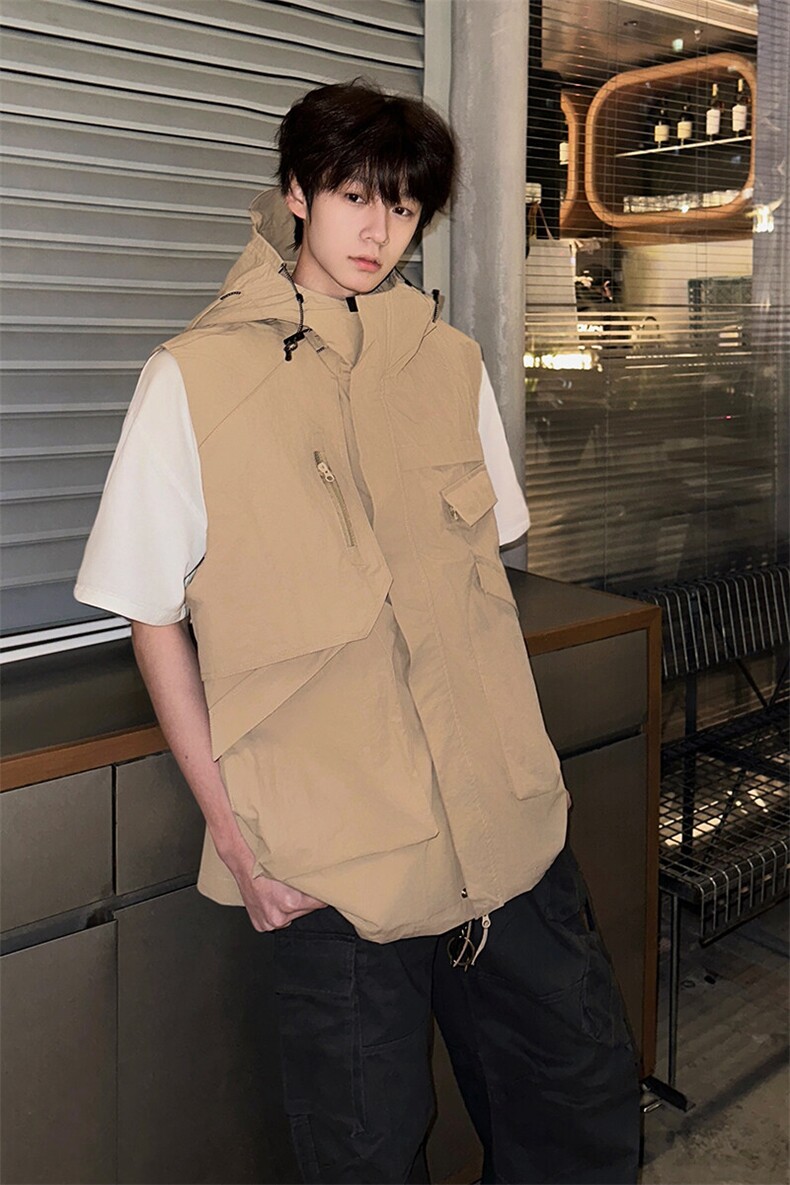 8XL-M四季工装外套街头机能口袋连帽防水无袖马甲坎肩JK1316P78,男装夹克,电商D206-1