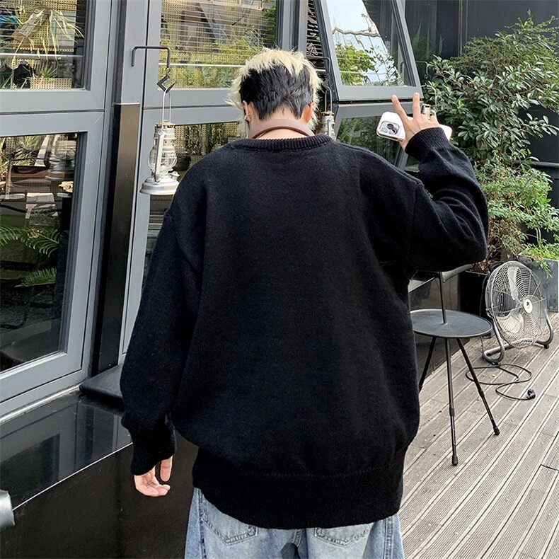 潮牌毛衣男冬百搭宽松圆领打底针织衫日系复古情侣线衣MY624-P40,男装T恤,星座308B-2