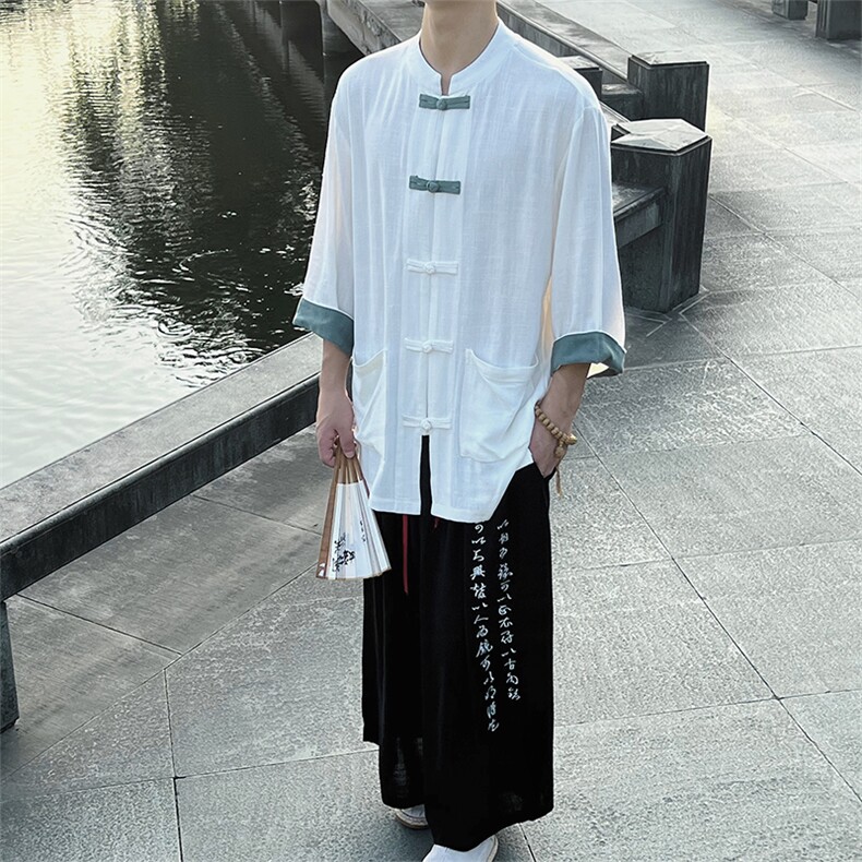 现货24夏季男士大码团体服禅服太极服晨练盘口七分袖MT2310-P65,男装衬衫,电商A021