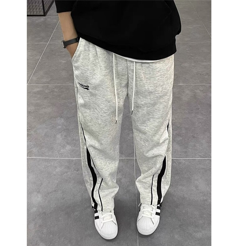 织带拼接运动裤男秋季直筒阔腿裤慵懒松弛感裤子拖地长裤K01，女装休闲裤，星座1116A（原606A-3）